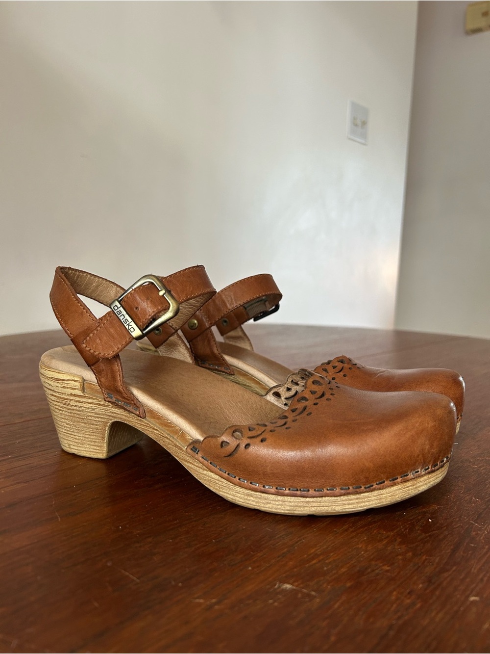 Dansko Brown Leather Mary Jane Clog with Cutout Detail